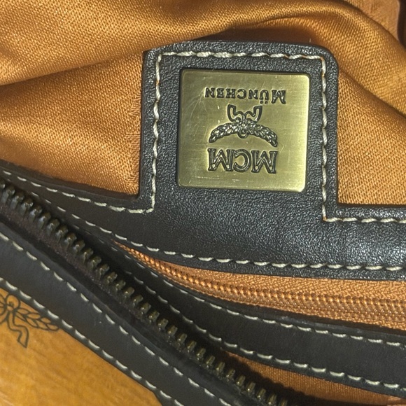 MCM Cognac Visetos Satchel with Dark Brown Trim and Orange Stripe - Picture 8 of 9